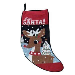 Rudolph Christmas Stocking "Deer Santa" Design Tapestry front Velvet Back
